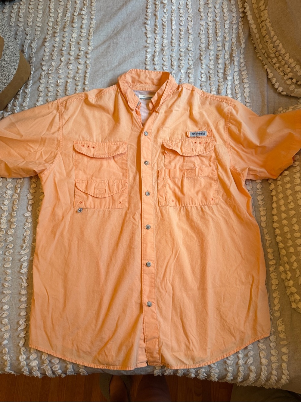 Columbia Men’s Short Sleeve Button-Front Fishing Shirt — Peach
